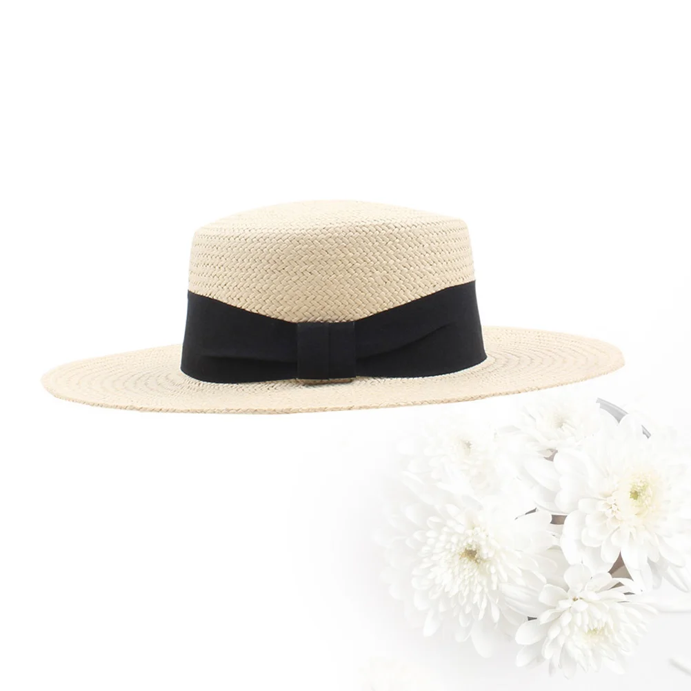 

Adjustable Straw Flat Hat Beach Sun Protection Hat For Women Holiday Fishing Travel Uv Resistant Wide Brim Shade Comfortable