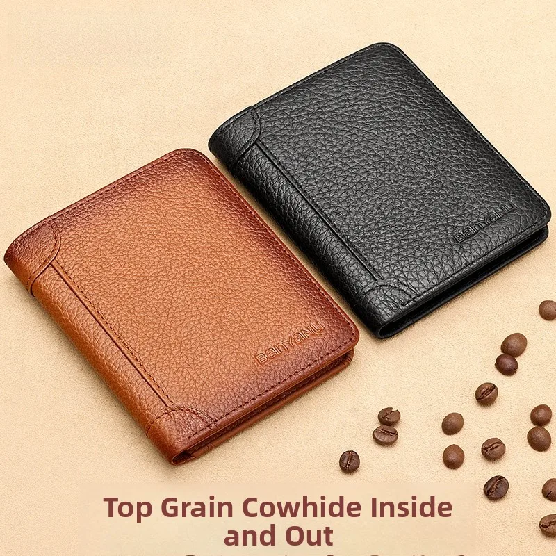 leather-wallet-short-style-driver-license-card-holder-multi-functional-men's-wallet-women's-wallet-top-layer-cowhide-retro-style