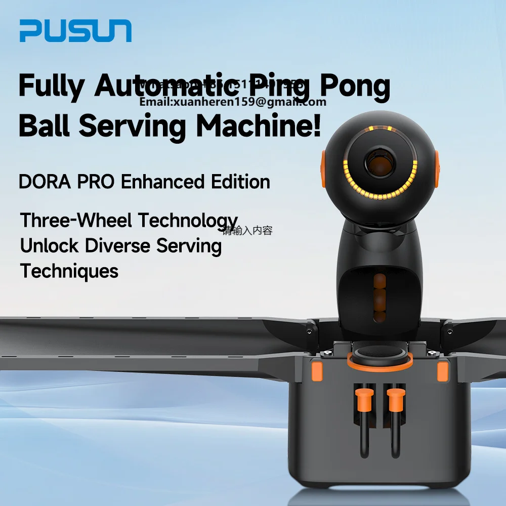New Version Intelligent PUSUN DORA PRO Table Tennis Robot Black Orange Pingpong Robot Machine with Smart APP Control