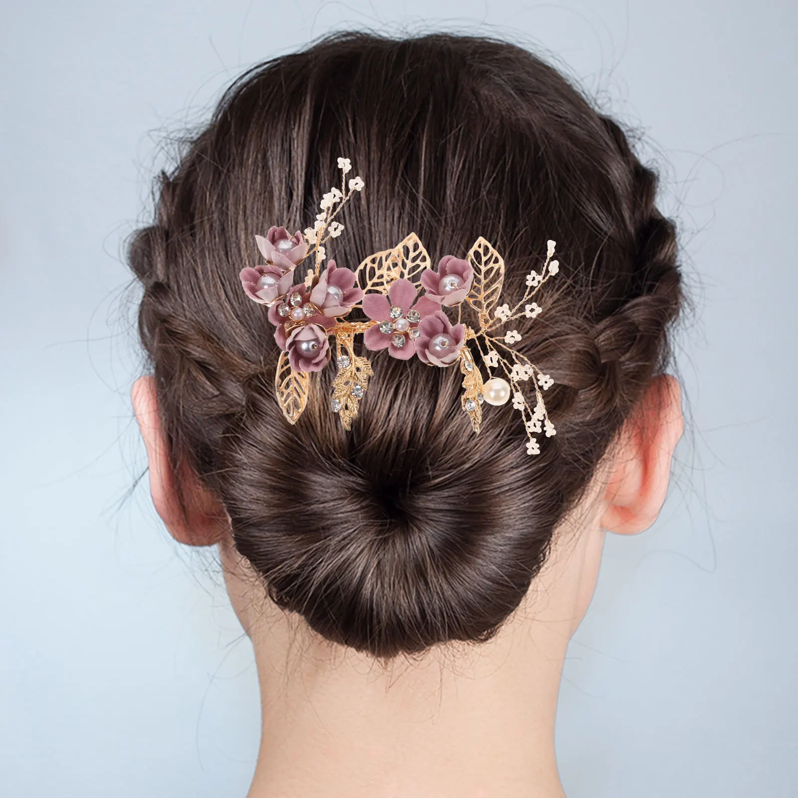 

4 Pcs Wedding Hair Comb Set Colorful Bridal Accessories Pink Fancy Girl Bride Bridesmaid Prom Party Special Occasions