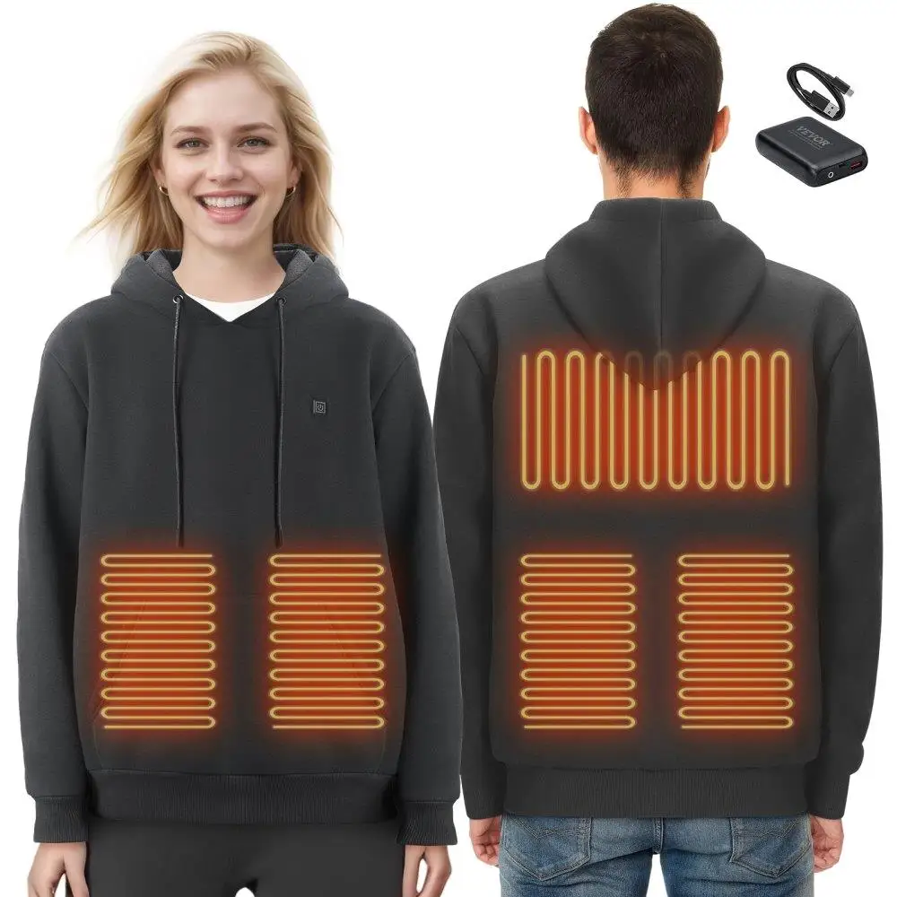 

Heated Hoodie Sweatshirt Unisex with Battery for men & Women L Size Black
