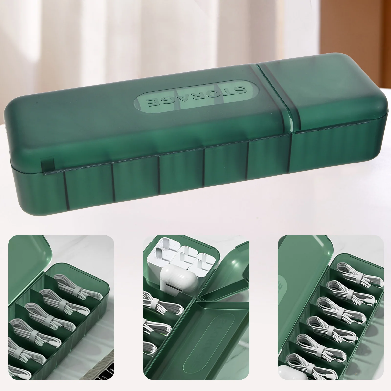 مجموعة واحدة من صندوق منظم كابلات البيانات، حامل سلك بتصميم غطاء متعدد المقصورات لإدارة الملحقات الإلكترونية للمكتب المنزلي