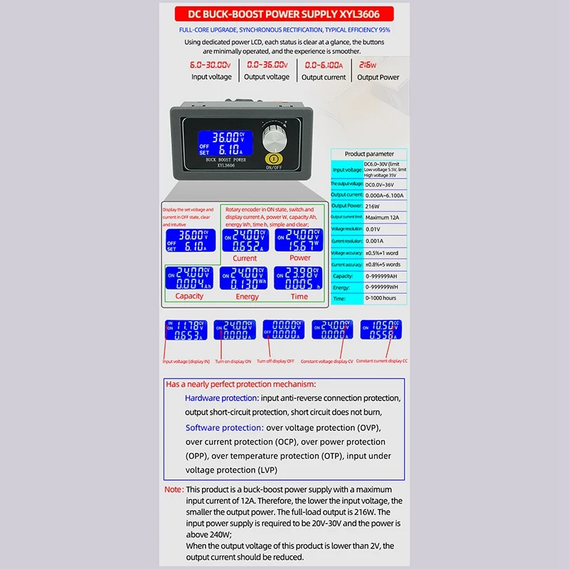 Y22A-XYL3606 36V6A Modul Naik Turun Tegangan Otomatis dari Catu Daya Yang Diatur NC DC