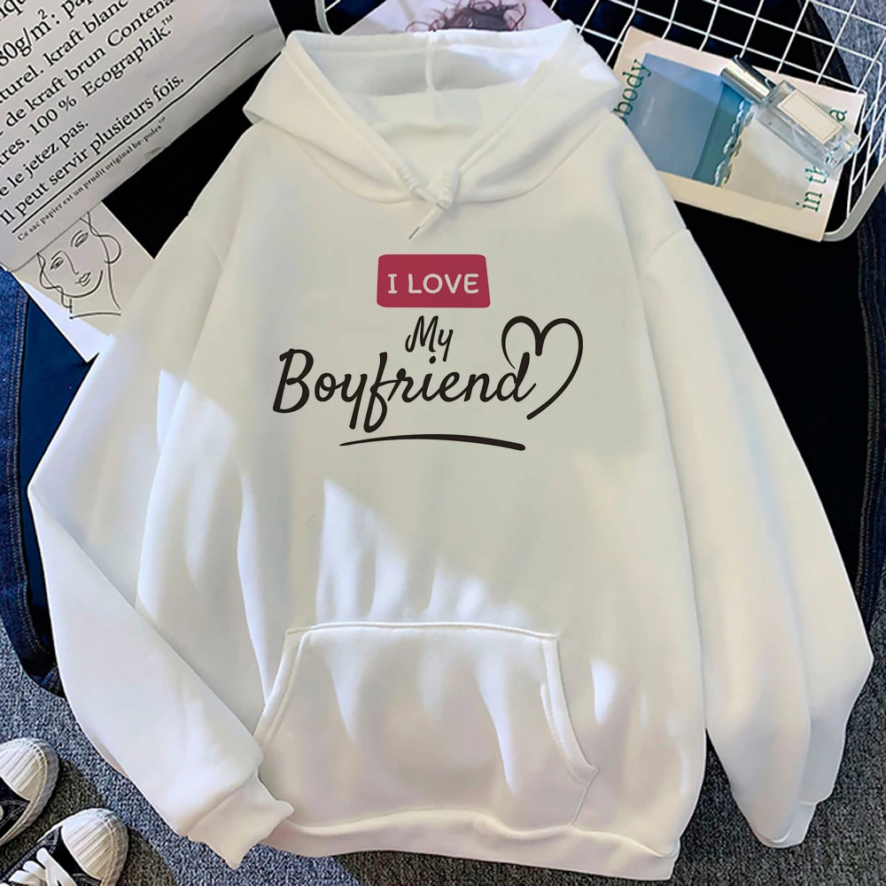 I Love My Boyfriend 여성 후드티, 한국 스타일, 재미있는 그래픽, y2k 미학적 의류, 여성 애니메이션 스웨터