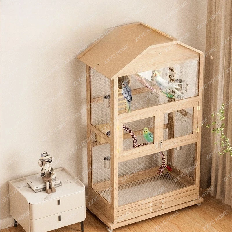 X-S Parrot cage solid wood new extra large household transparent villa cage with bird park HG