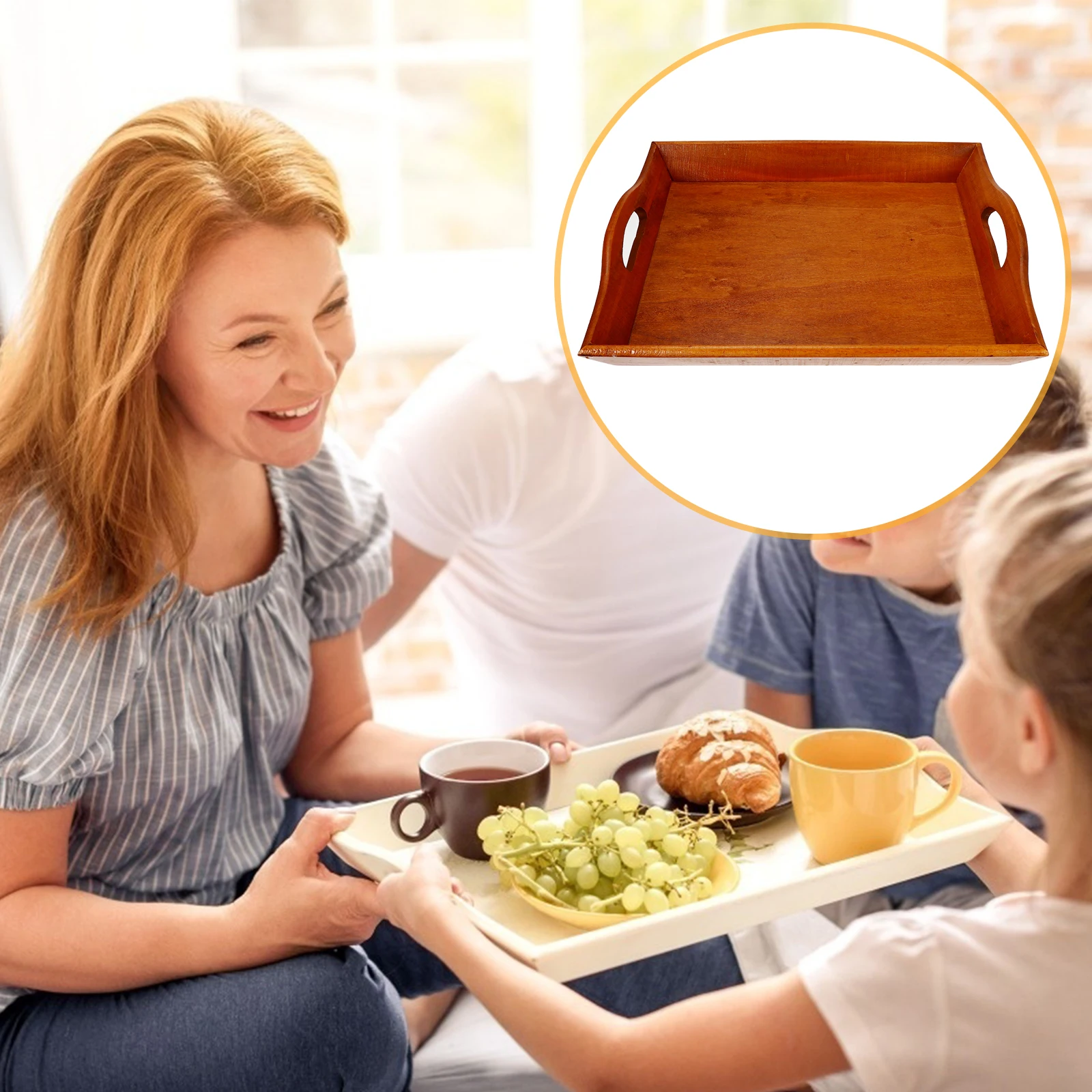 

Solid Wood Tray Rectangular Serving Platter Home Storage Tea Party Deep Color Wooden Fruit Snack Plates Retro Style