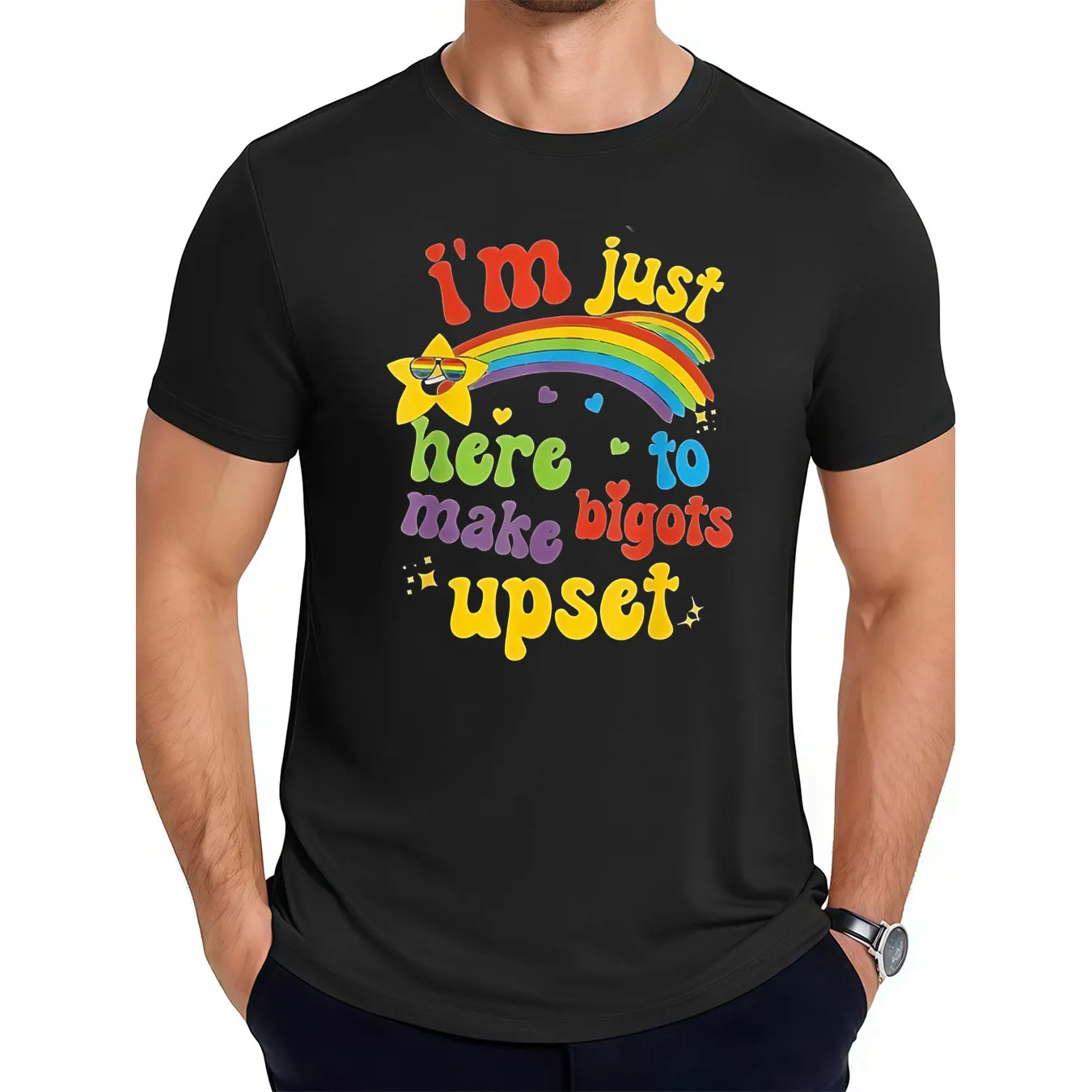 

Men's Cotton T-Shirt With 'Make Bigots Upset' Print Machine Washable Outdoor Halloween Gift