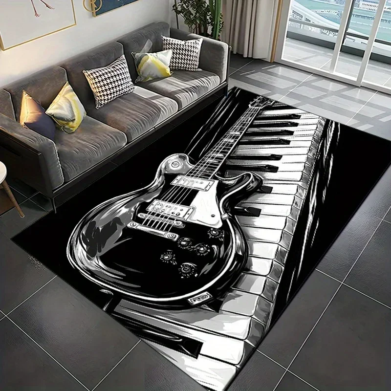 Luxury Velvet Music Rug – Non-Slip Piano & Guitar Design Carpet for Bedroom & Living Room Decor