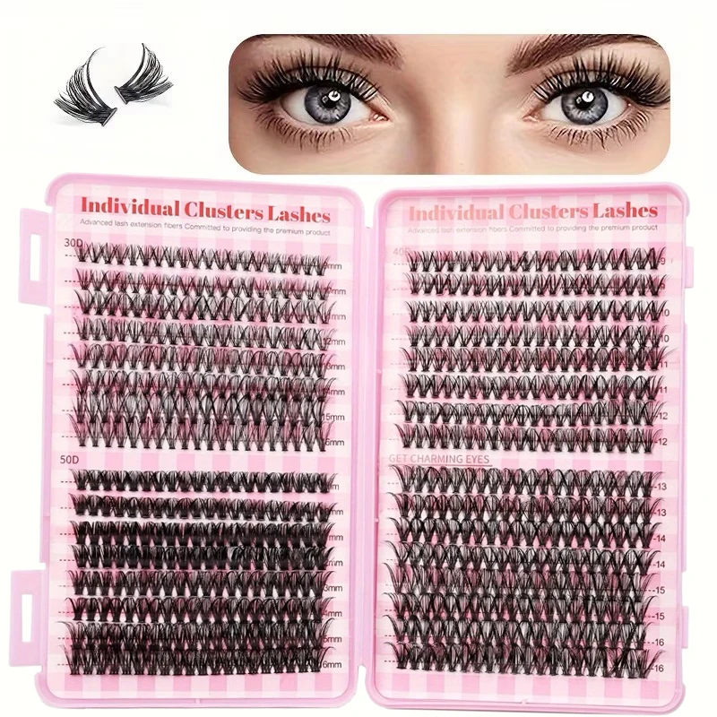 640Pcs Eyelash Extension Kit 304050D Lash Clusters D Curl 9-16mm Individual Lashes Kit with Bond and Seal, Tweezers and Brush