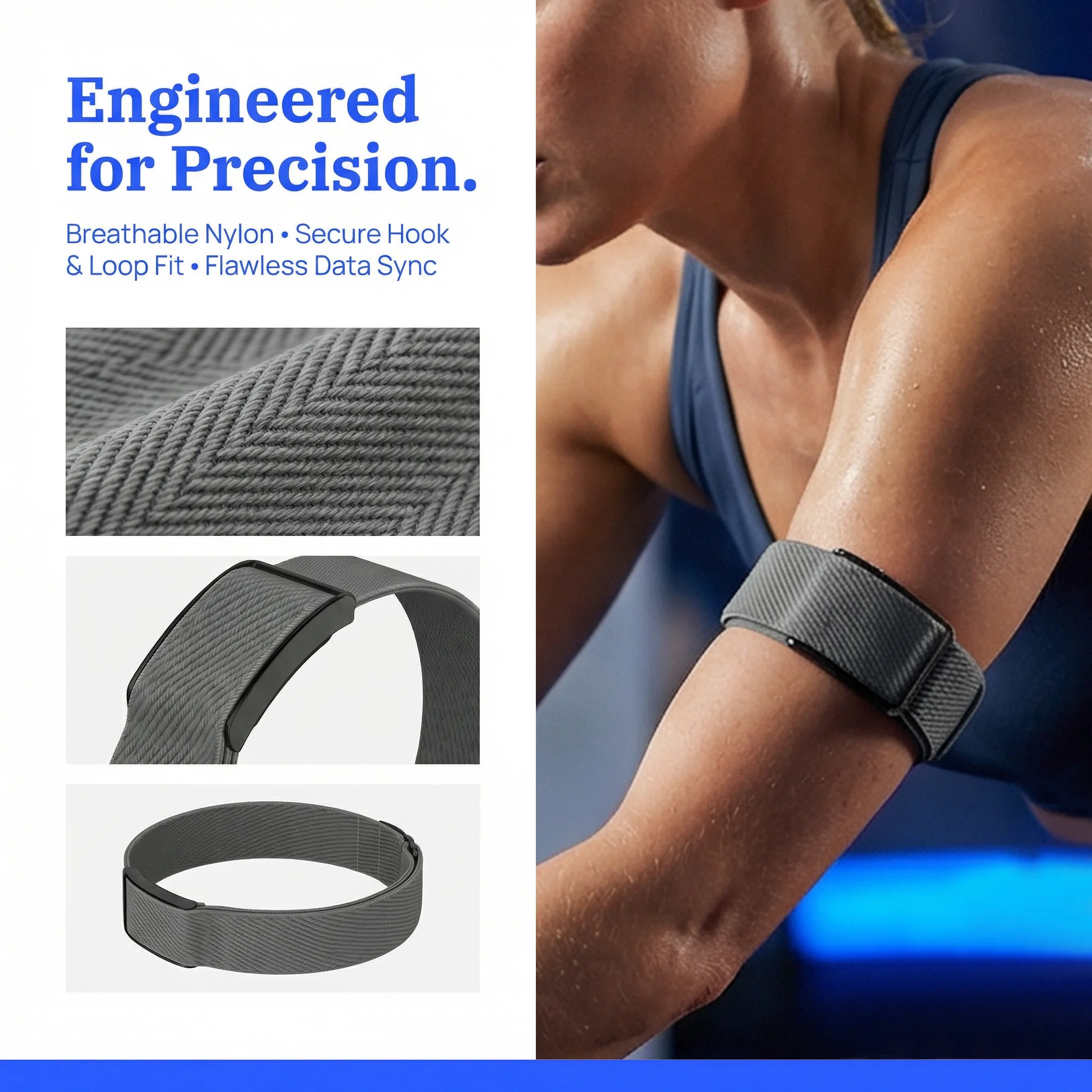 Armband + Adapterrahmen für Amazfit Helio, verstellbares, atmungsaktives Nylon-Sportband für Fitness-Tracker, Schlaufen-Ersatz-Bizepsband – Detail 5