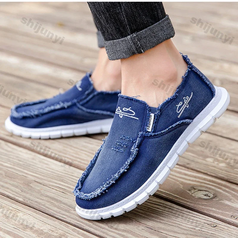 Men's Canvas Shoes Lightweight Sports Shoes Comfy Thick Sole Slip-on Casual Sneakers Spring New Non Slip Platform Shoe Size 45