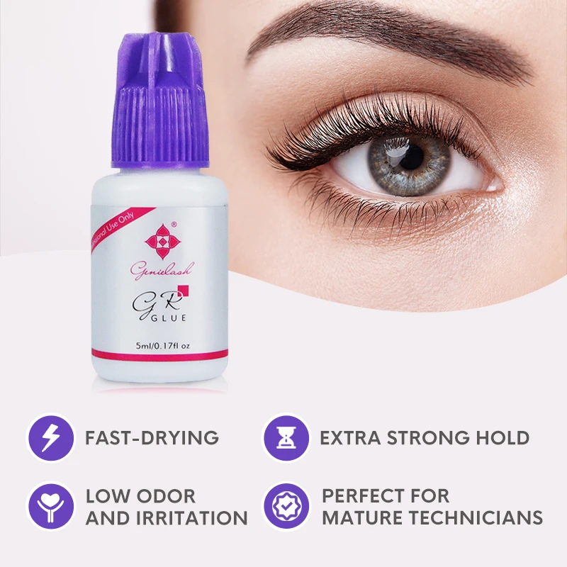 Genielash 5ml Eyelash Glue Adhesive Fast Drying Long Lasting Professional Lash Extension Glues Lower Irritation