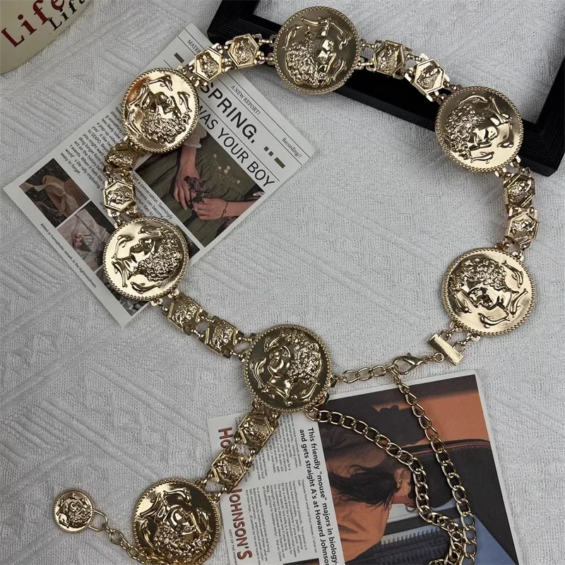 여성 패션 골드 메탈 체인 코르셋 여성용 허리띠 코트 웨이스트밴드 드레스 장식 와이드 벨트 J687