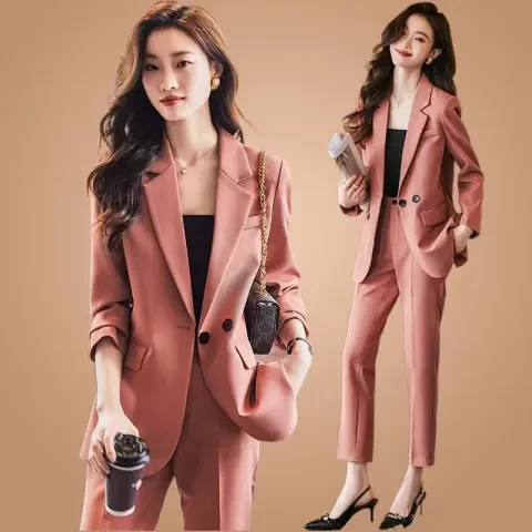 Conjunto de  e Calças Slim Fit Estilo Coreano, Roupas Profissionais, Amostra de Vestuário, Moda Fena