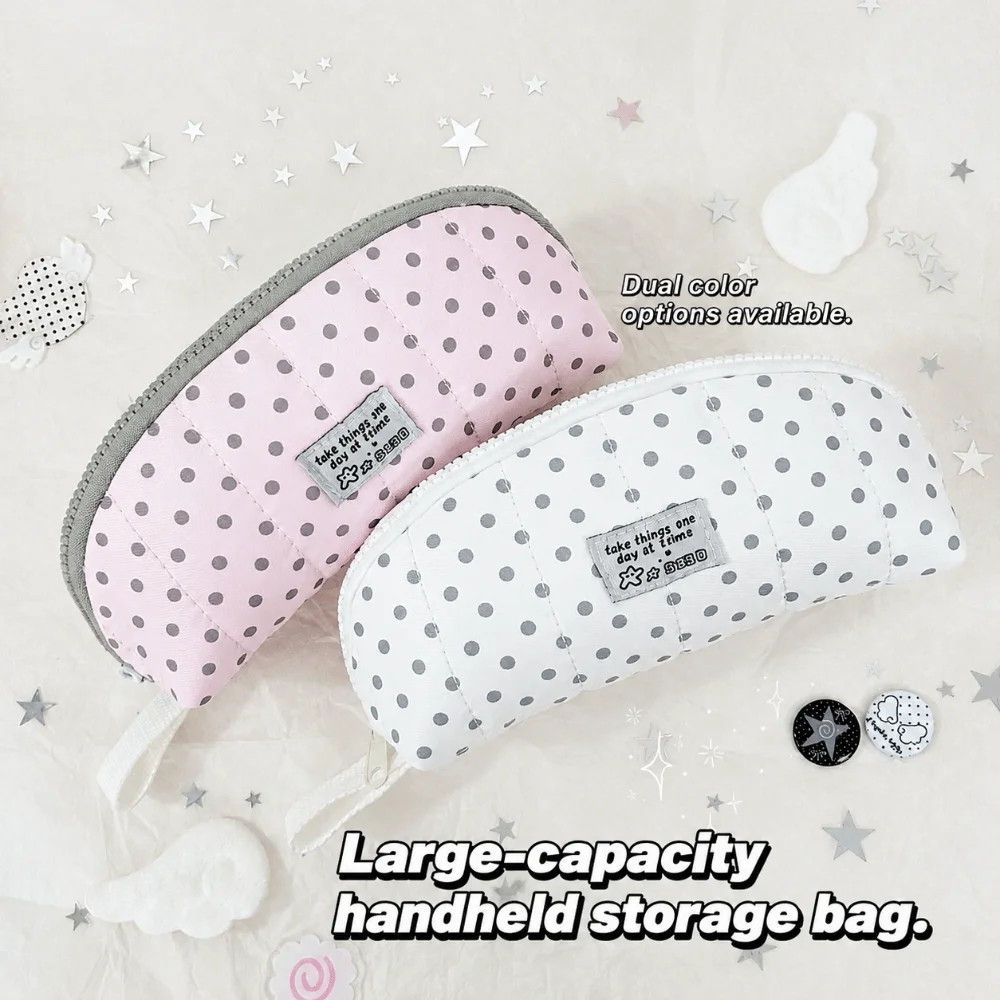 Aesthetic Polka Dot Print Pencil Case Multi-Layer Shell Shaped Pencil Pouch Handheld Large Capacity Stationery Bag Gift