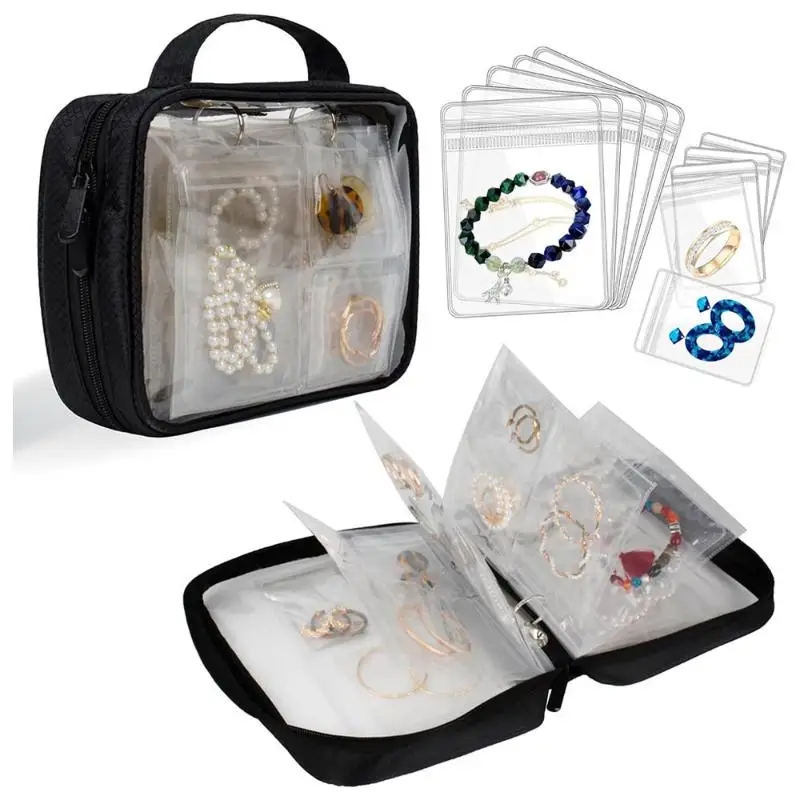

Clear PVC Jewelry Organizer Book - Big Capacity Earring Holder With Zipper, Travel Storage