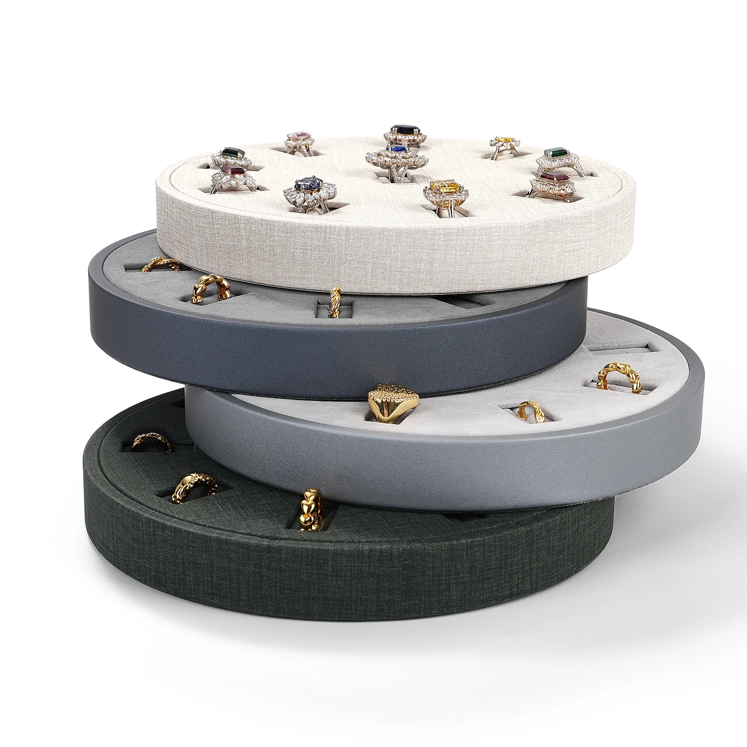 Oirlv Elegant Round Ring Display Tray: Luxurious for Stylishly Organizing & Showcasing Diverse Rings with Gemstones & Diamonds