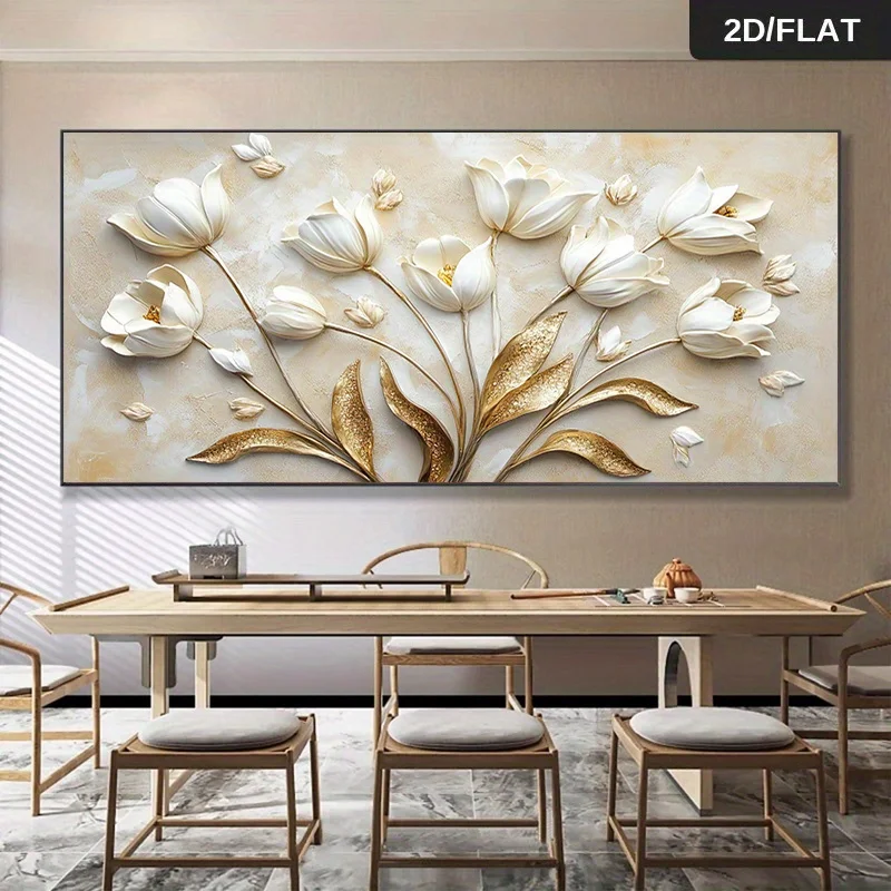 

2D Flat, Frameless Canvas Modern Abstract Golden Tulip Canvas Art Printing, for Living Room, Bedroom or Office Wall Decoration