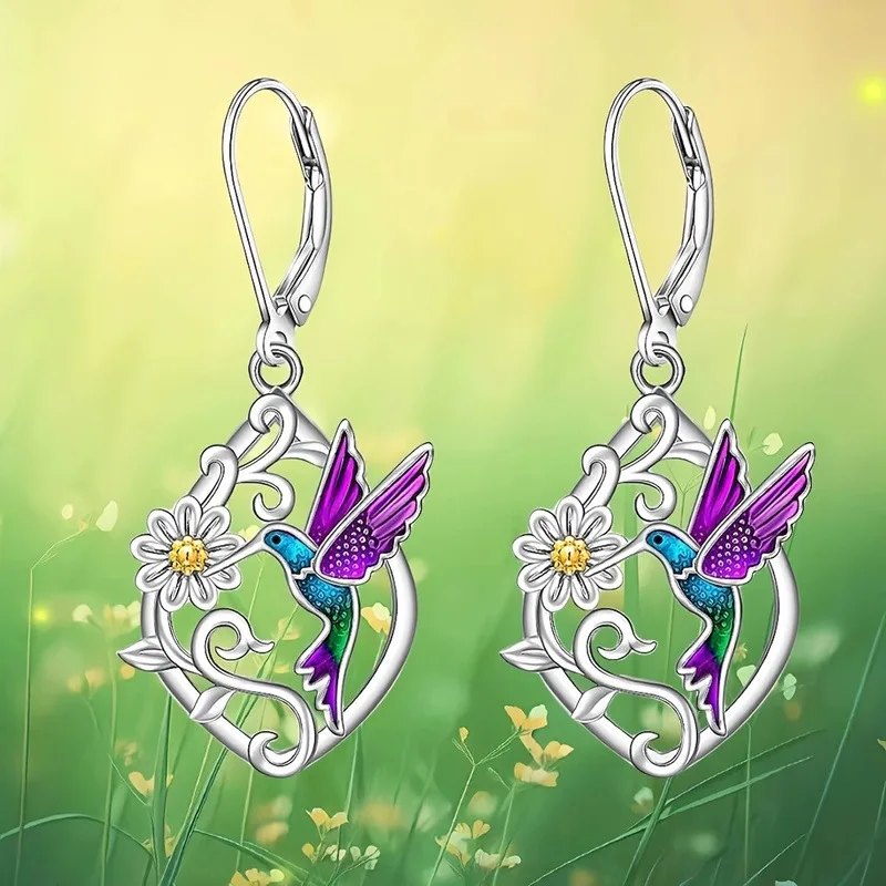 

Fashion Exquisite Bird & Flower Pendant Earrings, Festival Party Jewelry