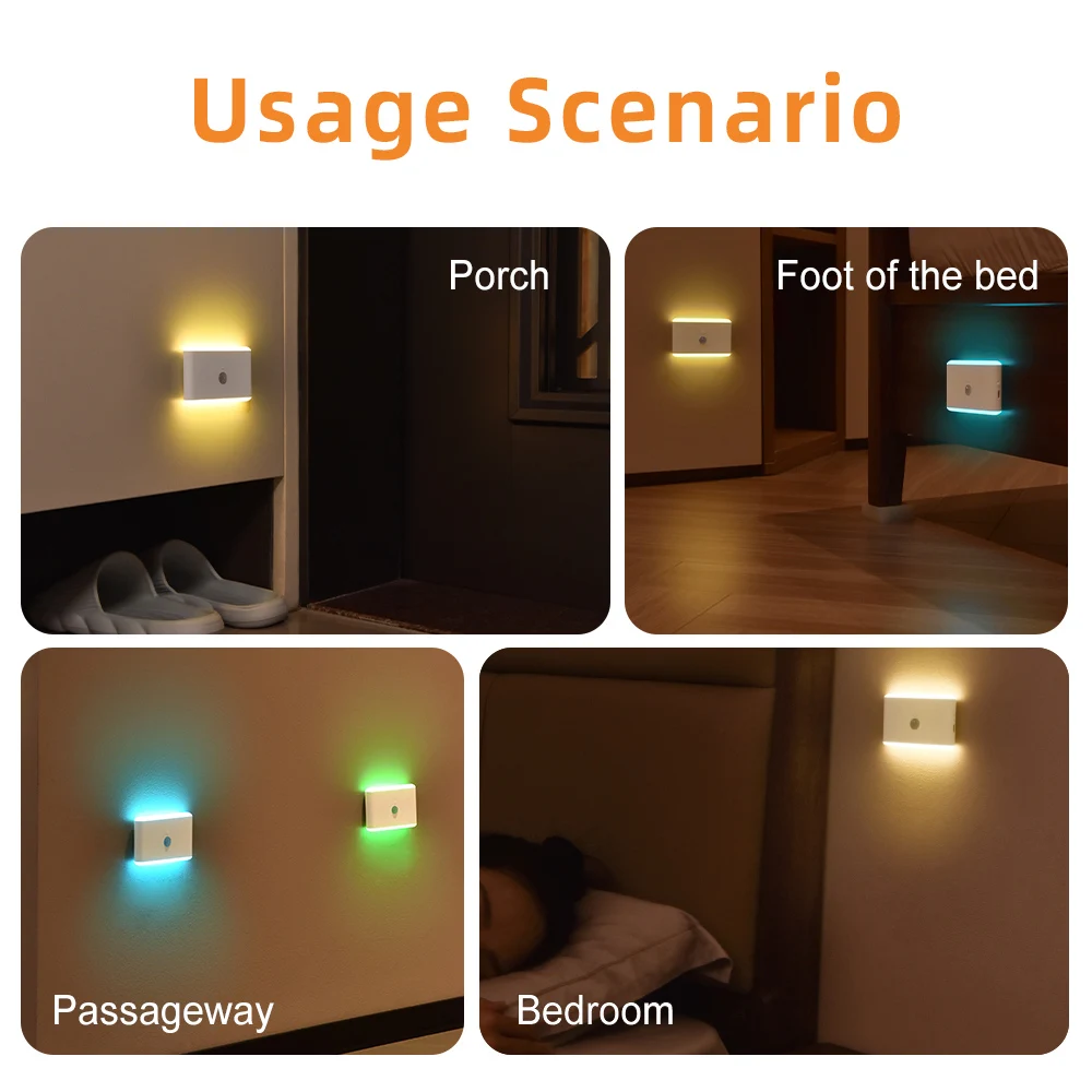 Night Light with Motion Sensor Indoor Battery, Bright LED Lamp 3 Modes Stair Lighting, Dimmable LED Lights, for Bedroom, Cabinet