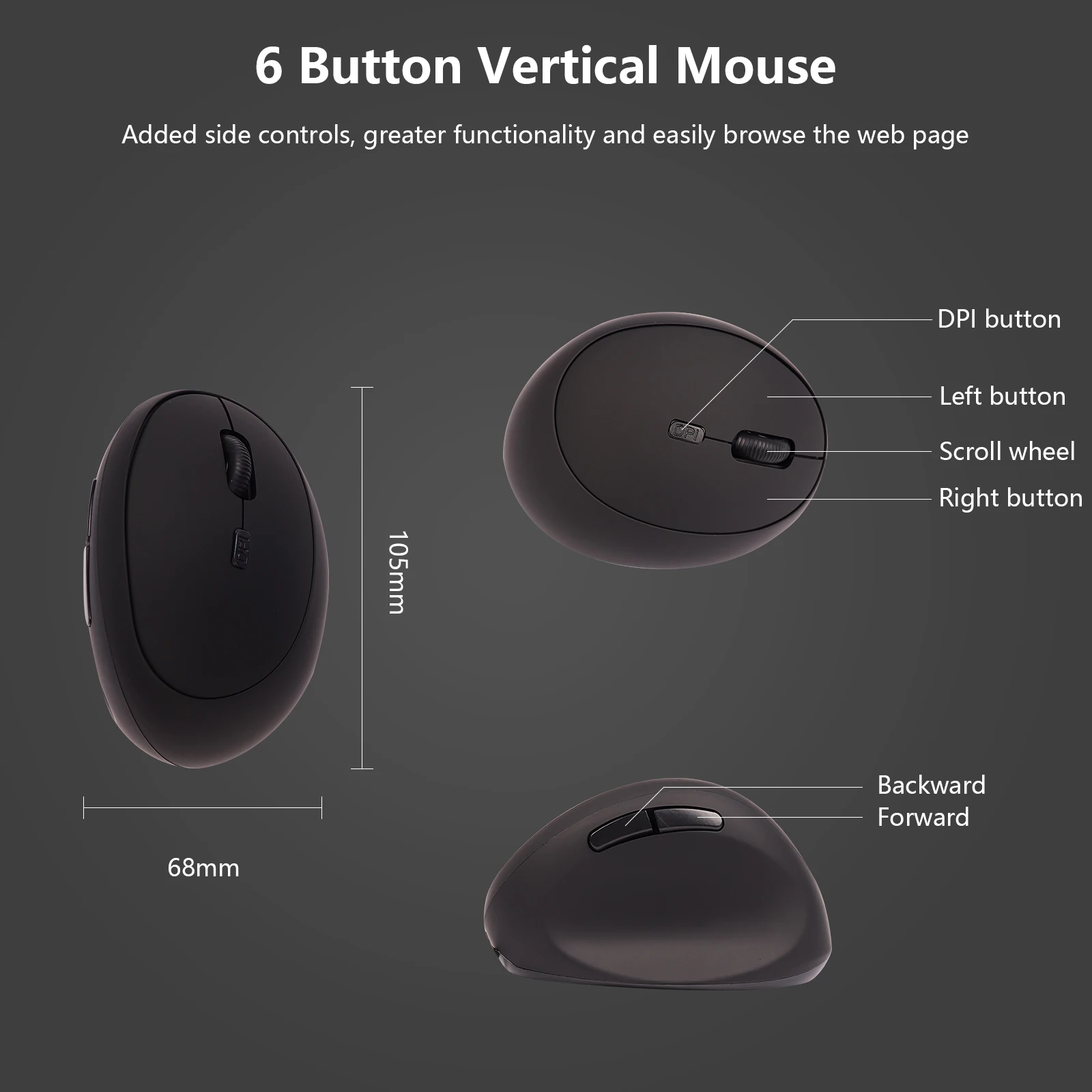 Wireless 2.4G Wired Vertical Mouse Small With Side Keys With DPI Button Ergonomics Design Plug And Play Mause Office Use Mice