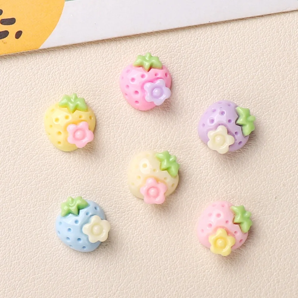 10pcs Kawaii Resin Flatback Mini Strawberry Flower Slime Charm Cabochons Embellishments for DIY Ornament Crafts Home Decorations
