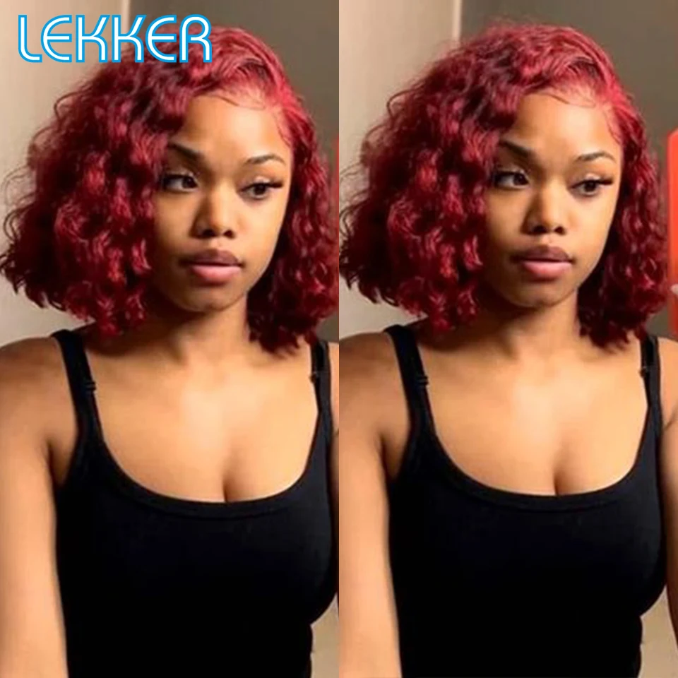 Lekker-Afro Curly Bob Perucas de Cabelo Humano para Mulheres, Cabelo Remy Brasileiro, Glueless, Pronto para Vestir, Burg Red, Curto e Kinky, Parte