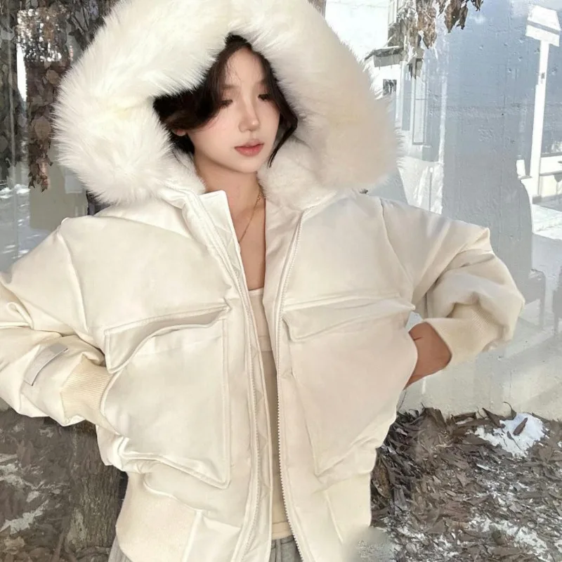 2025年冬 無地 パイロットジャケット フード付き コットンジャケット カジュアル ファッション ショートパンツ 厚手 暖かい パーカー 女性服