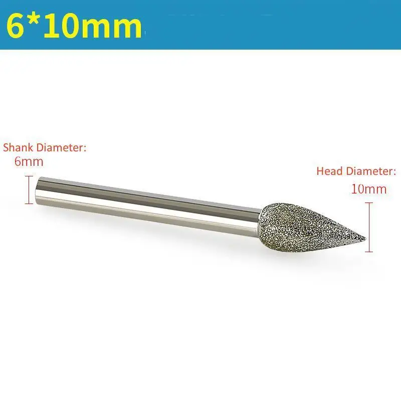 5PCS Dia 6mm Shank Diamond Grinding Burr Drill Bits con testa di molatura 6/8/10/12/14mm per utensili rotanti per incisione Dremel