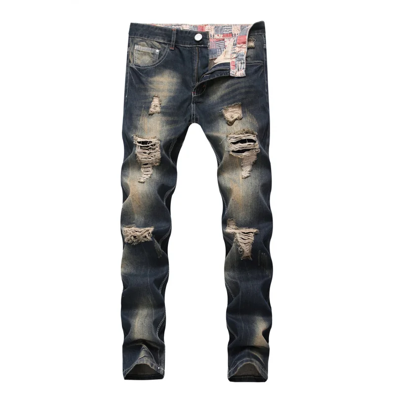 

Men'S Ripped Jeans Vintage Straight Pants