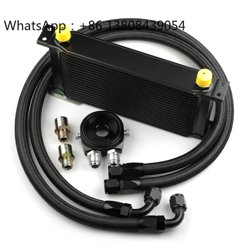 19 Rows Oil Cooler Kit AN10 M-MODEL Oil Filter Adapter With Threads AN8 3/4-16UNF M20X1.5 With Nylon Hose