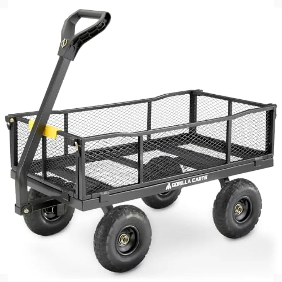

Steel Utility Cart 4 Cu Ft Bed 900 lb Load Capacity Black Towable Heavy-Duty Outdoor Hauling Wagon with Removable Side Panels f