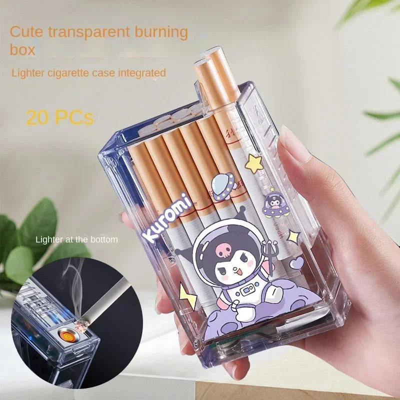 

Sanrio Hello Kitty Usb Electronic Lighter Kuromi Cigarette Case Rechargeable Integrated Cigarette Lighter 20Pcs Cigarette Boxes