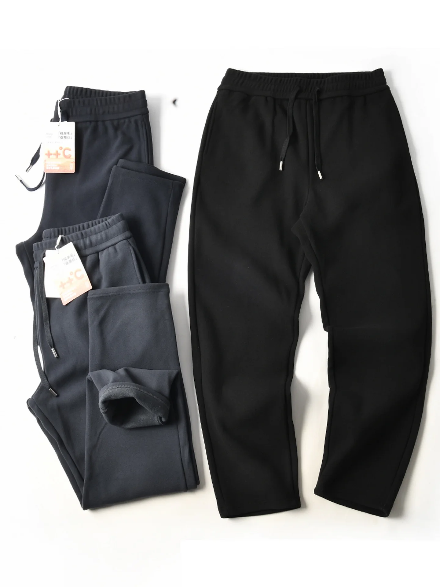 New American Style Fleece Lined Thickened Windproof Warm Loose Straight Leg Elastic Waist Casual Sweatpants Men Autumn Winter