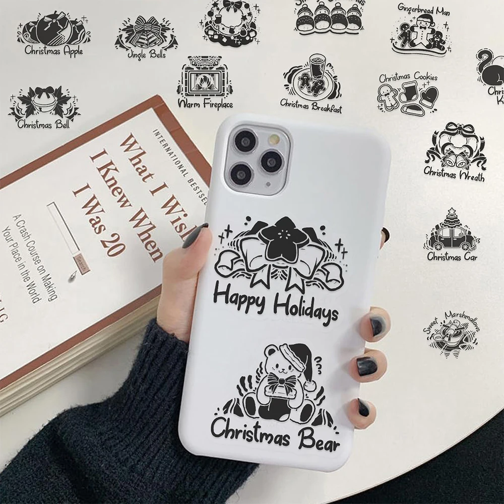 10/30/50pcs Transparent Black White Christmas Stickers Funny Cartoon Decals DIY Scrapbook Phone Notebook Sticker Decoration Toy
