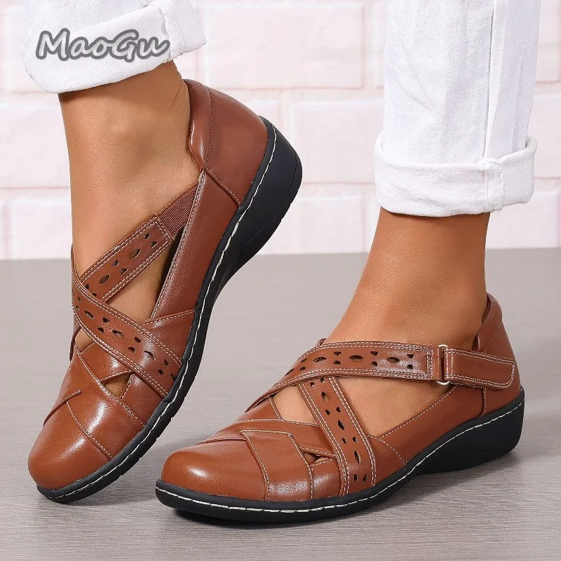 Sandalias de cuña con tiras cruzadas y punta cerrada para mujer, ajustables, cómodas, para uso diario, para madres mayores, talla 45