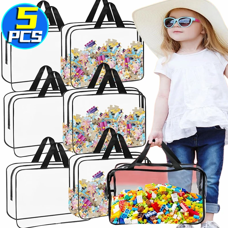 

5/1PCS Reusable PVC Storage Bags Large Toy Storage Bag Travel Waterproof Organizer Bags for Books Building Blocks Puzzle Pouches