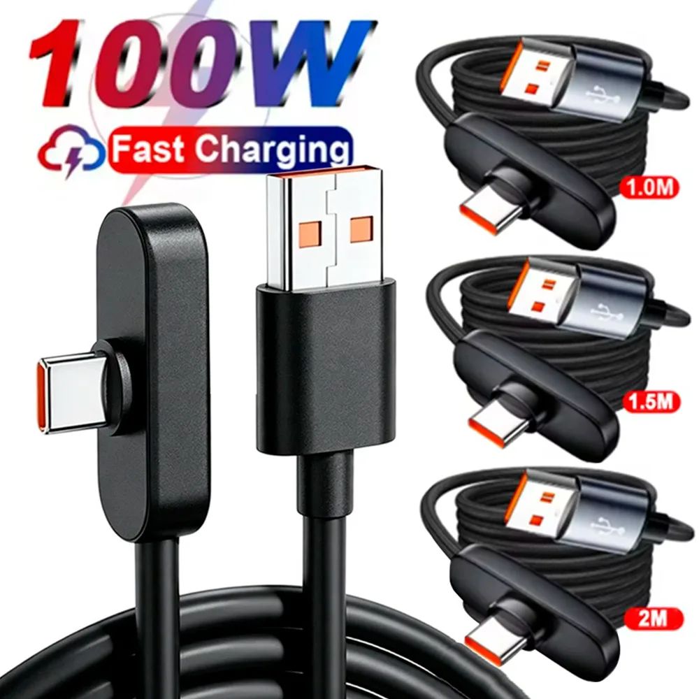 100W PD Hitzebeständiges 90°-Winkel-Aluminiumgehäuse Geflochtenes Type-C-Kabel Schnelles Laden 480Mbps Datensynchronisation Gaming-Kabel für den Arbeitsplatz