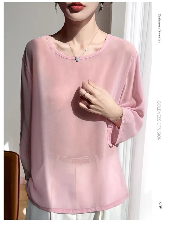 plus Size Black Chiffon Blouse Sexy See-through Women's Top Thin Spring Summer New 2026 Shirt for Ladies