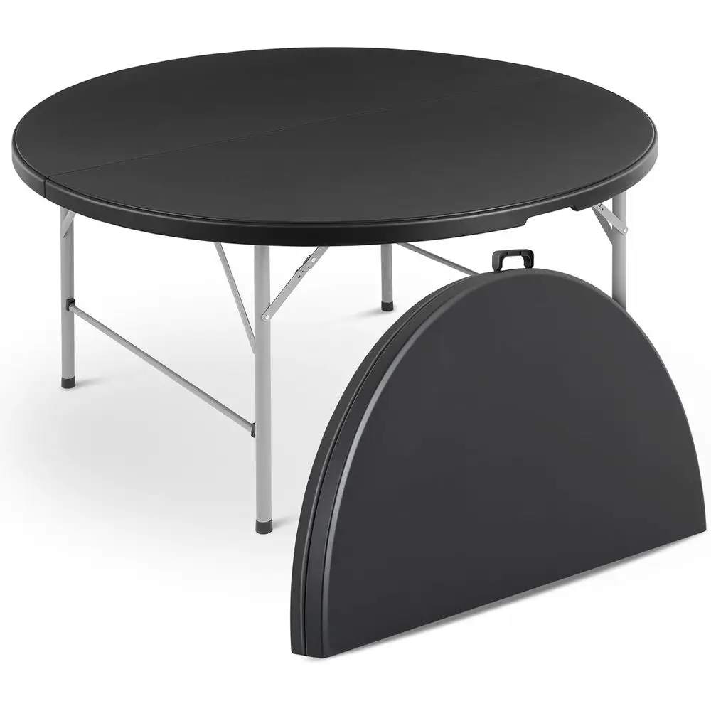 

60" Round olding Table, 5 eet Bi-olding Plastic Commercial Dining Card Table w/Carrying Handle or Outdoor Wedding Party Event Pi