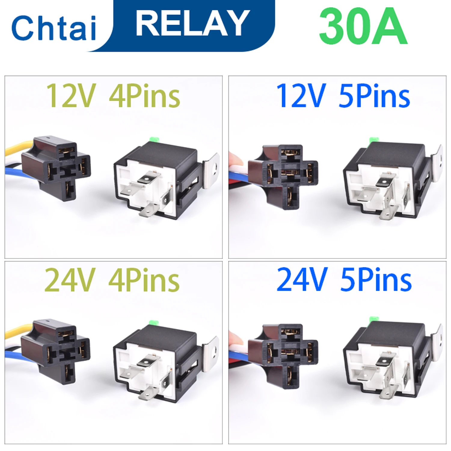 with wire 12V 24V DC14V 4Pin 5PIN Car Automotive contacts Fuse Relay 30A Normally Open AND colse Relais changeover Backrest