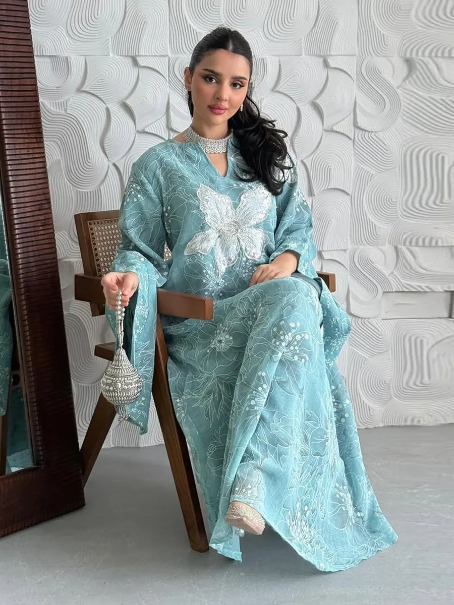 

Women Muslim Dubai Abaya Dresses Luxury Fashion Sequin Embroidery Long Dress Ramadan Robe Femme African Islam Clothing jalabiya