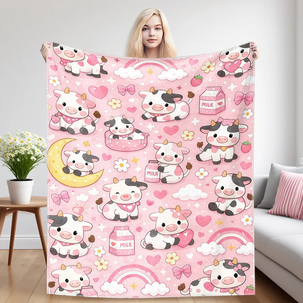 Pink Cow Nap Blanket,Flannel Blanket,Suitable For Sofas,Beds,Cars,Rooms,Offices,Camping,Exquisite Gift Blankets