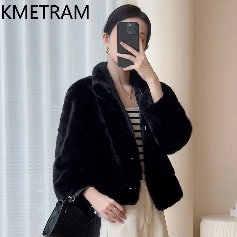 KMETRAM 100% veste de fourrure de vison entière femme col montant court noir vestes de fourrure véritable hiver nouveau dans manteaux femmes vêtements 2025 шу sik