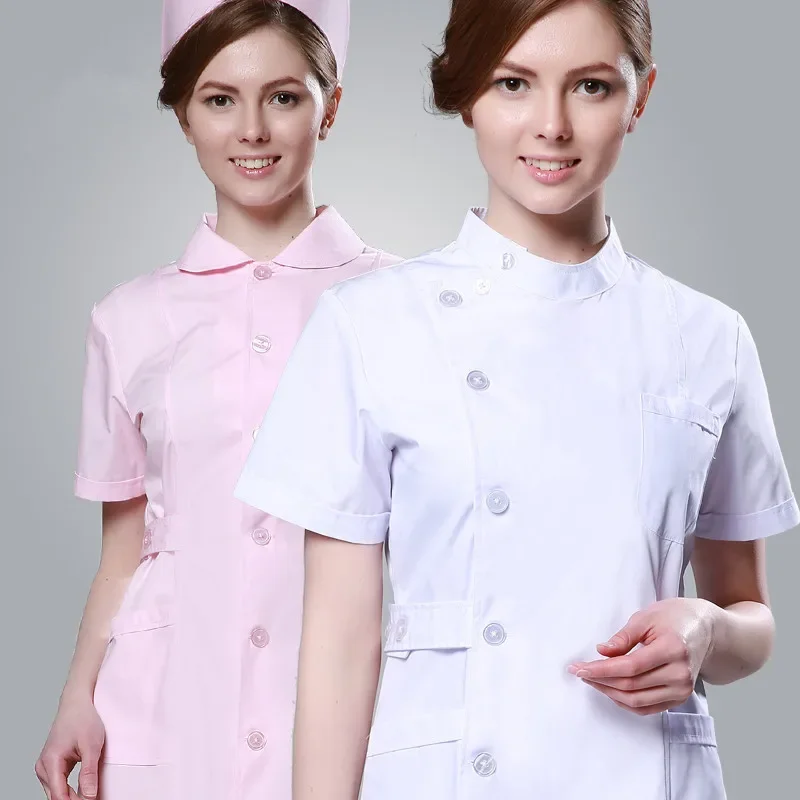 Summer Short Sleeve Slim Fit Nurse Clothing Medical and Spa Uniforms White Scrubs Hospitality Uniforms Sales Free Shipping