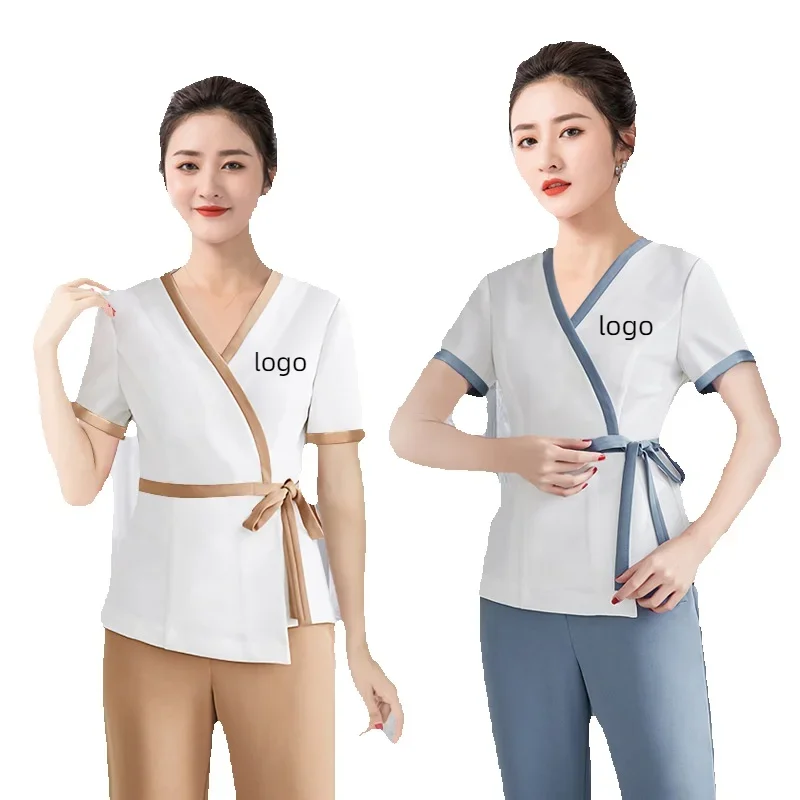 Woman Work Clothes Pants Suit Print Logo Hotel Waiter Beauty Salon Spa Massage Nail Cafe Foot Bath Technician Overalls Uniform