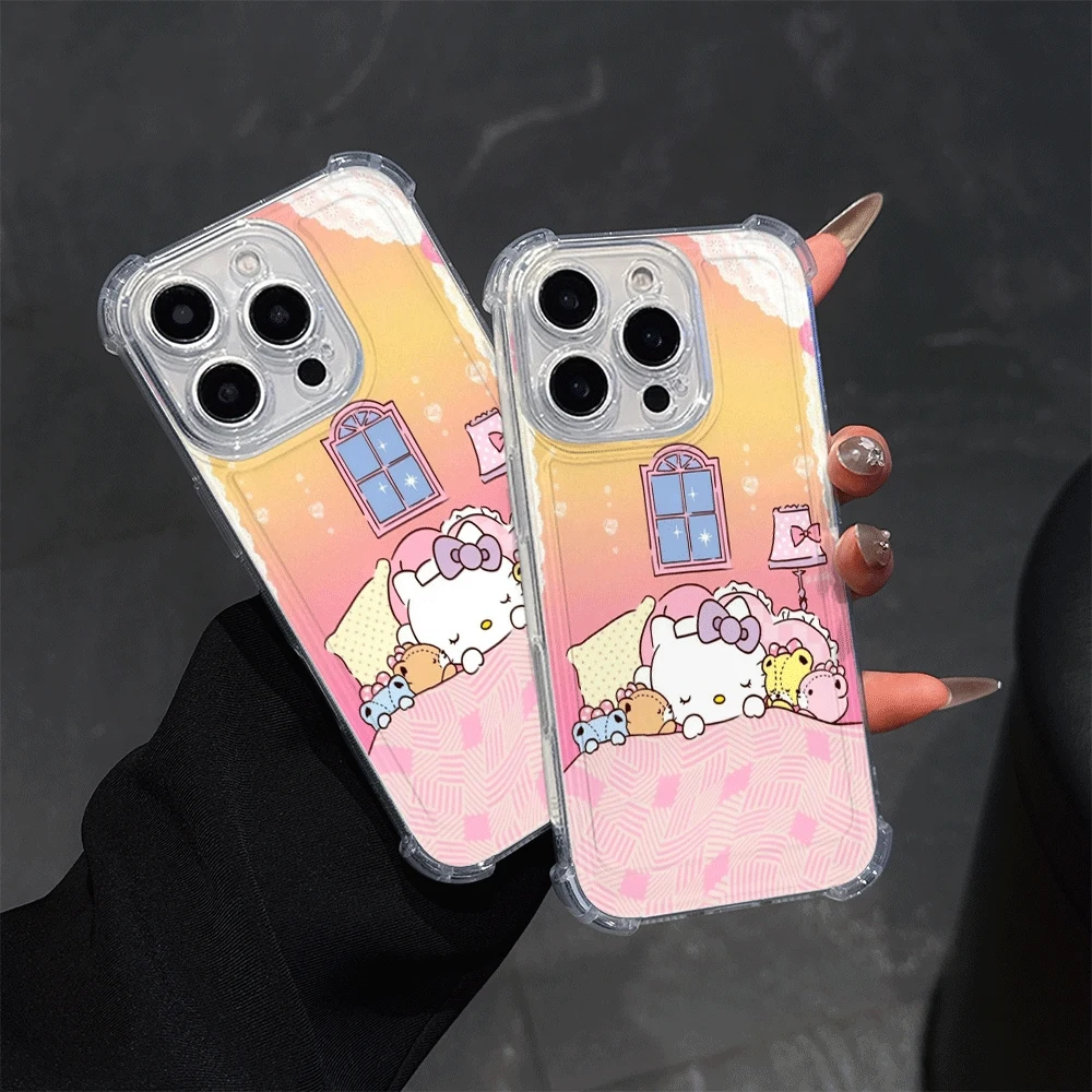 Funda de teléfono transparente Hellokitty para IPhone14 Pro IPhone 16/15/14/13/12/11/x/xs/xs Max Girl funda de teléfono suave Sanrio lindo para Iphone