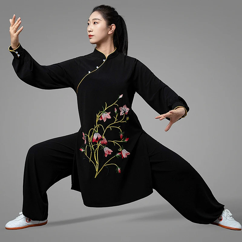 Premium High-End Women's Tai Chi Competition Uniform Spring/Summer 2026 New Embroidered Dragon Black Silk-Linen Blend Custom