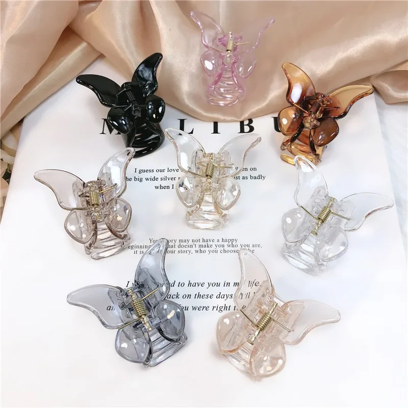 Butterfly Shaped Small Hair Claw Stereoscopic Hair Clips Solid Color Transparent Hairpins Fashion Girls Hair Barrette Headdress