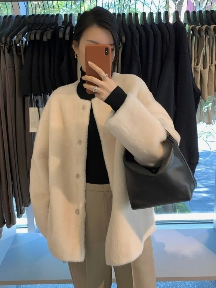 Imitation Mink Fur Jacket Female Sheep Shearling Lamb Wool Coat Women Korean Warm 2024 Autumn Winter New Fur Coats Jacket